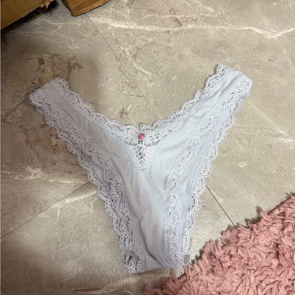 Victoria's Secret Light Blue Lace-Trim Panty